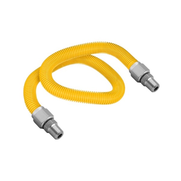 Flextron Gas Line Hose 1/2'' O.D.x30'' Len 1/2" MIP Fittings Yellow Coated Stainless Steel Flexible Connector FTGC-YC38-30A - main